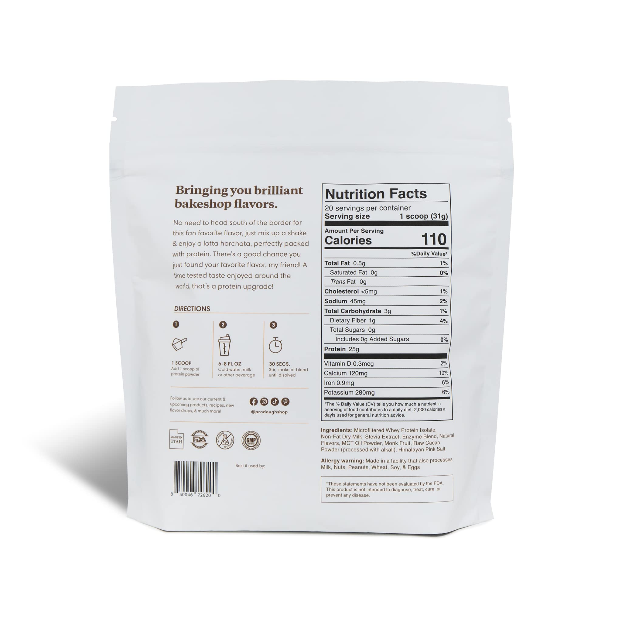 ProDough Horchata protein scoop included for precise, convenient serving.