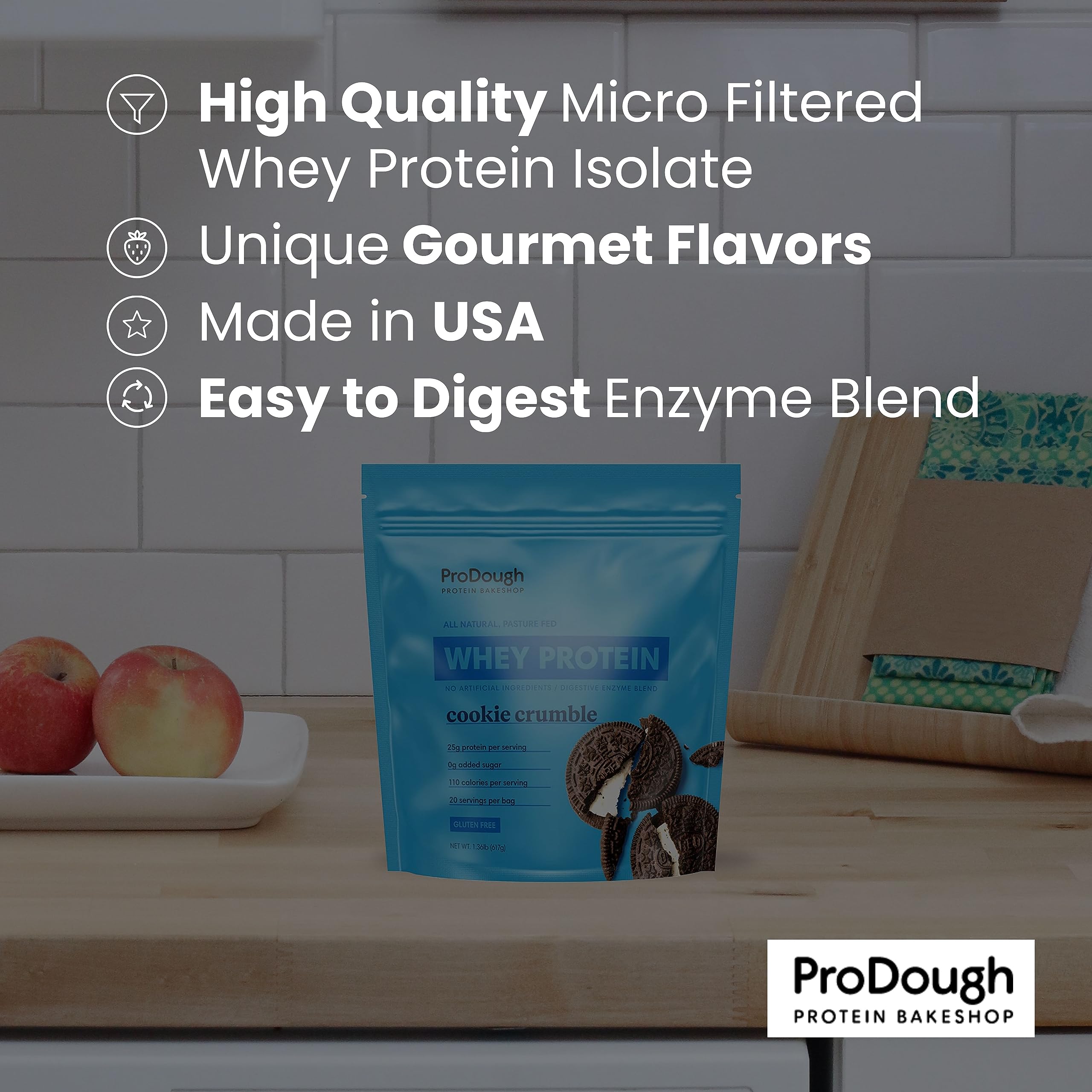 ProDough Maple Donut packaging closeup communicates gluten-free premium protein