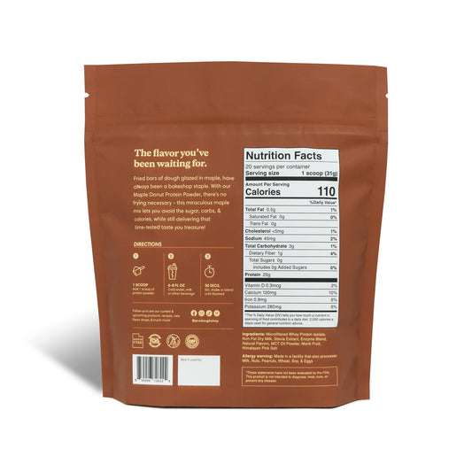 ProDough Maple Donut whey powder dish highlights rich flavor for smooth mixing