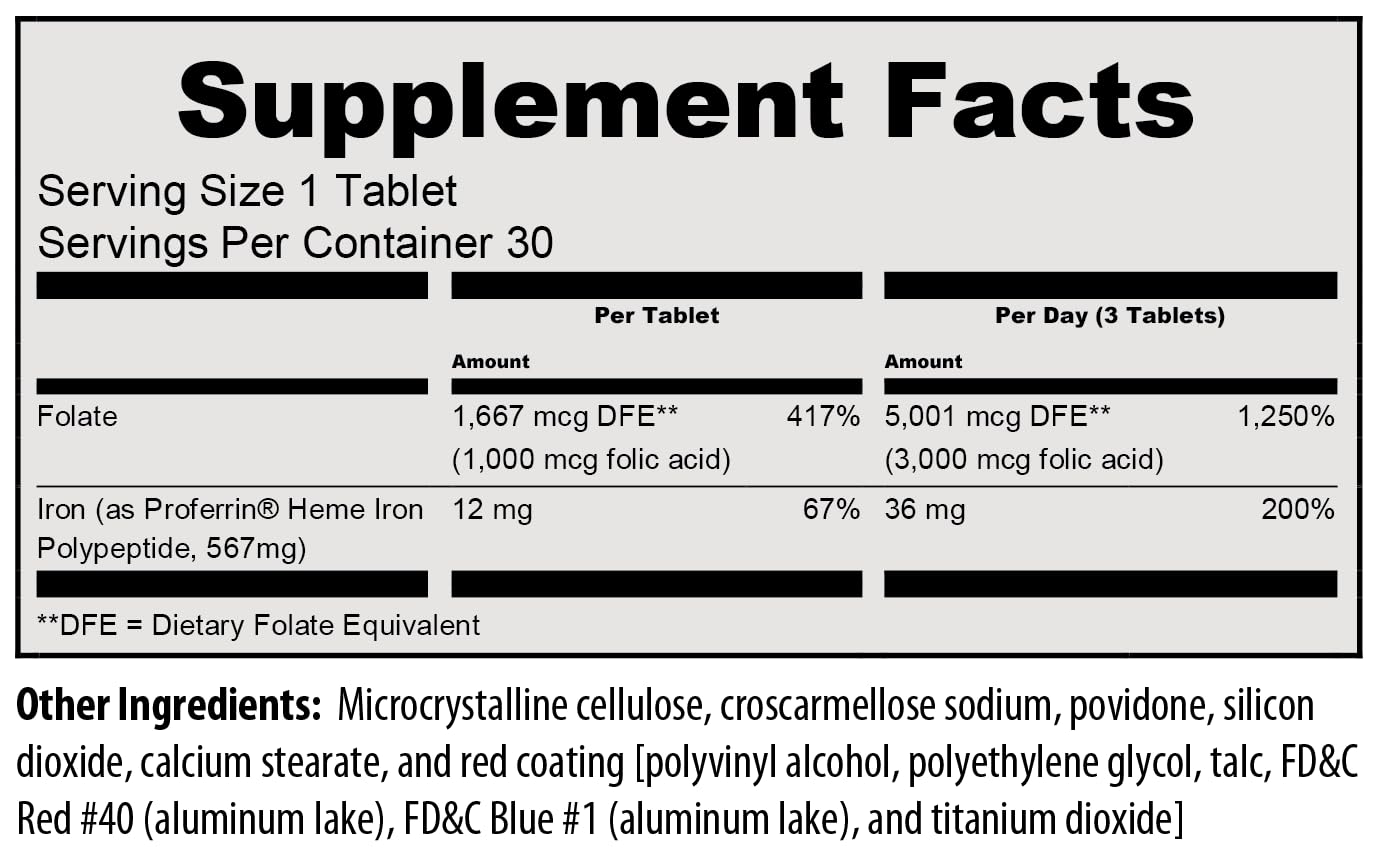 Close-up of Proferrin Forte tablets highlighting heme iron polypeptide