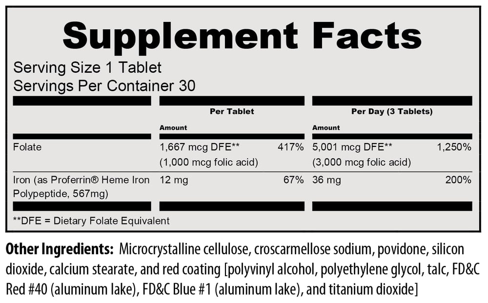 Close-up of Proferrin Forte tablets highlighting heme iron polypeptide