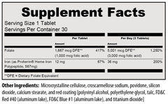 Close-up of Proferrin Forte tablets highlighting heme iron polypeptide
