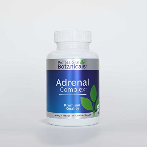 Professional Botanicals Adrenal Complex bottle back showing supplement facts and usage guidance.