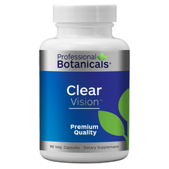 Professional Botanicals Clear Vision bottle highlighting lutein and zeaxanthin for eye health.