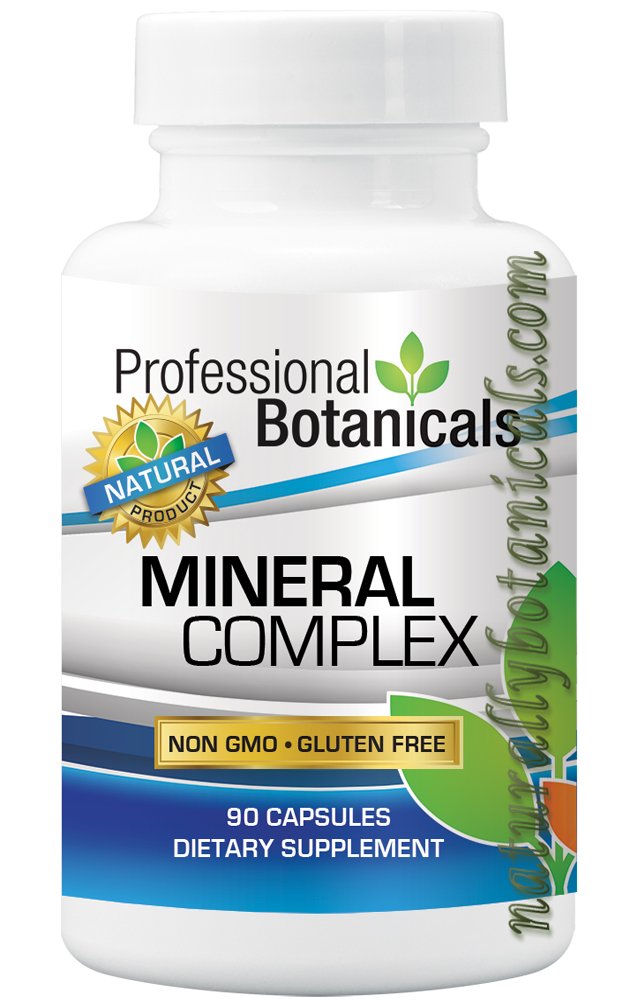 Professional Botanicals Mineral Complex bottle showing 90 vegetarian capsules for daily mineral support