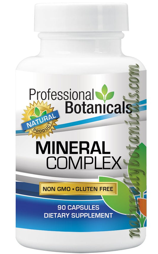 Professional Botanicals Mineral Complex bottle showing 90 vegetarian capsules for daily mineral support