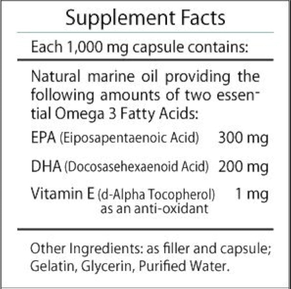 Professional Botanicals Omega3 softgels label detailing the EPA and DHA content.