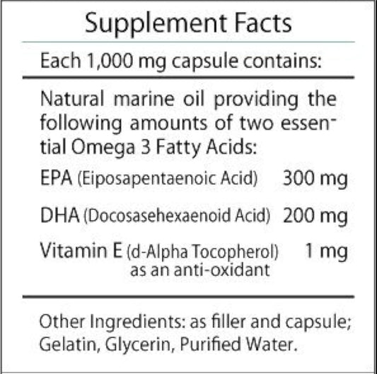 Professional Botanicals Omega3 softgels label detailing the EPA and DHA content.