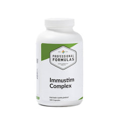 Professional Complementary Health Formulas Immustim Complex bottle close-up, highlighting wellness potential.