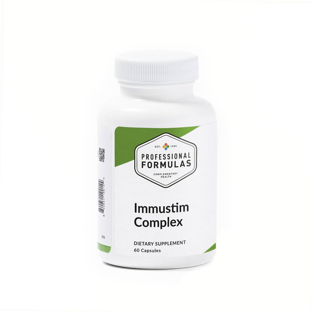 Professional Complementary Health Formulas Immustim Complex bottle aids everyday immune resilience.