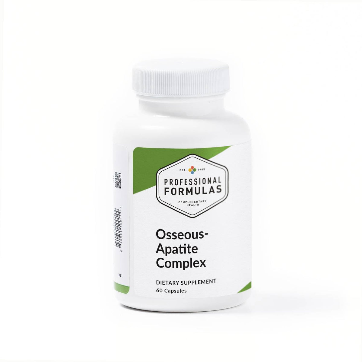 PROFESSIONAL COMPLEMENTARY HEALTH FORMULAS Osseous-Apatite bottle with capsules for bone support and calcium delivery.
