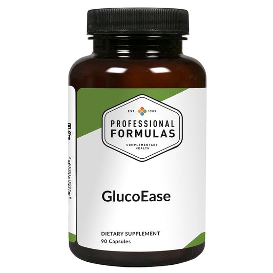 Professional Formulas GlucoEase bottle pour illustrates steady energy support for balanced glucose metabolism.