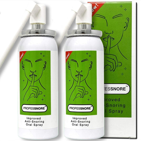 Professnore Snore Solution spray bottle shown for nightly use, potential quiet nights.