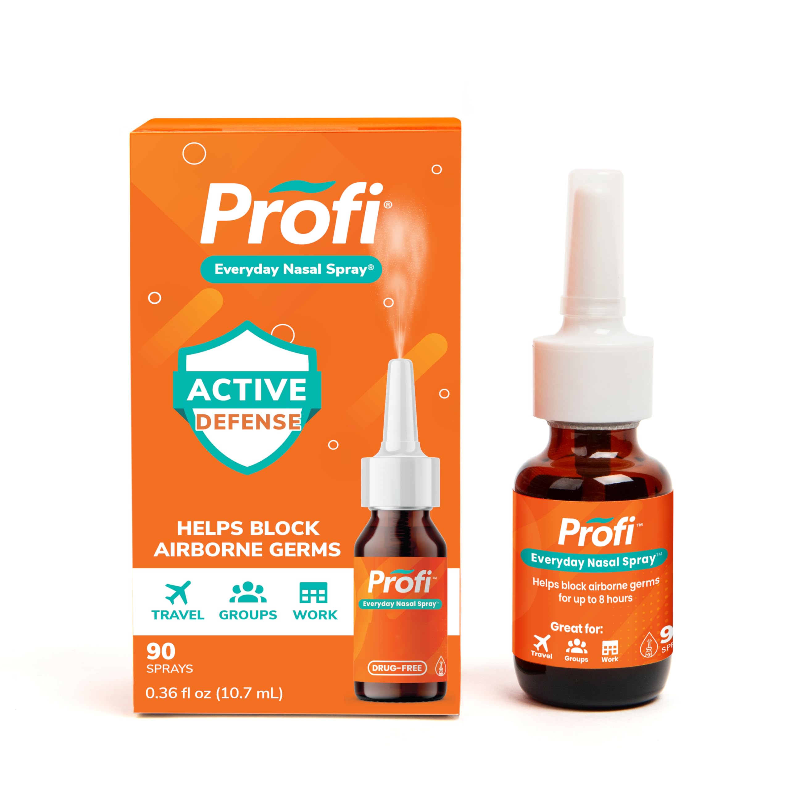 Profi nasal spray packaging front view for on-the-go protection
