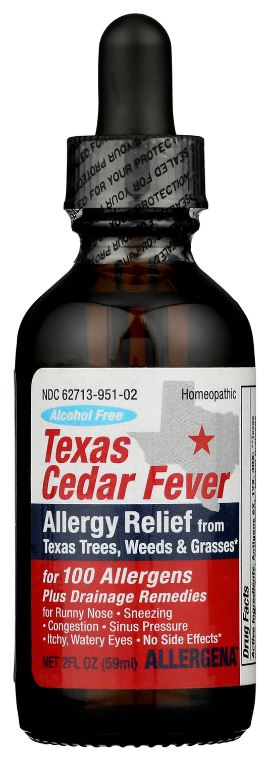 PROGENA Allergena Texas Cedar Fever bottle on a clean surface for natural relief