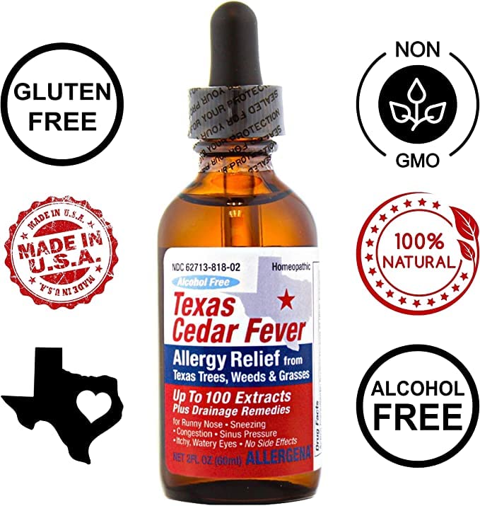 PROGENA Allergena Texas Cedar Fever packaging close-up emphasizes herbal formulation