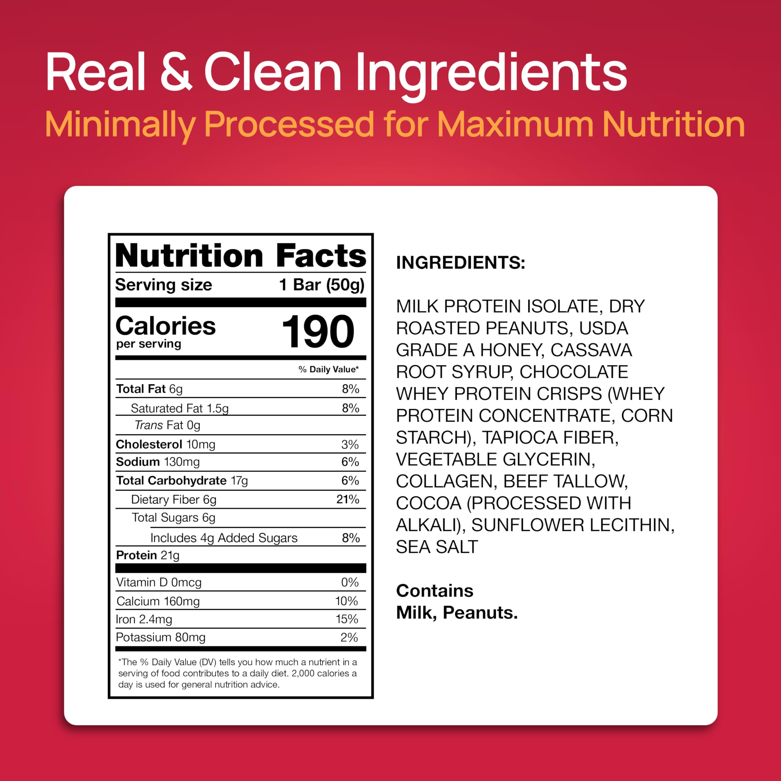 ProGo Protein Bars front view shows fudge brownie flavor and real ingredients