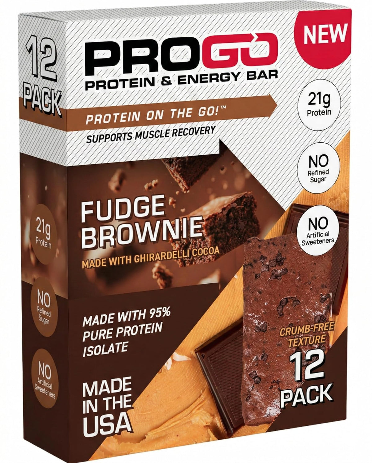 ProGo Protein Bars package highlights 21g protein for on-the-go fueling
