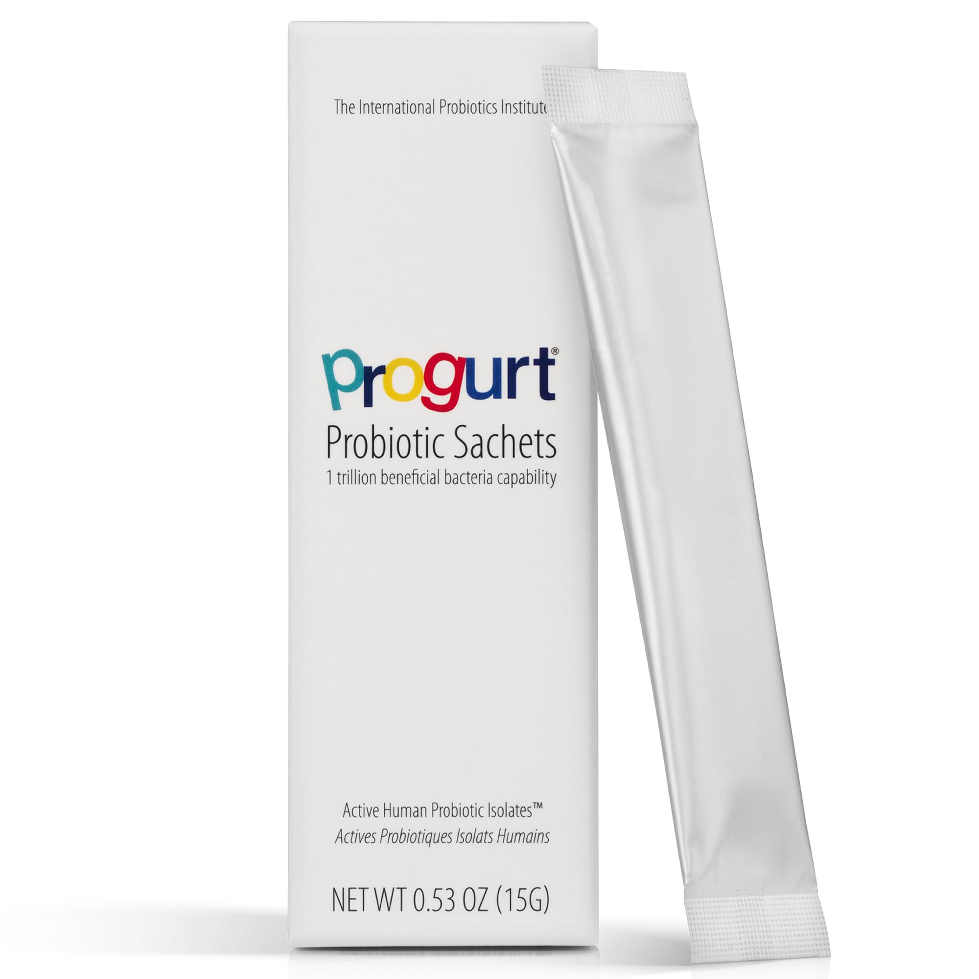 PROGURT 1 Trillion CFU sachets for rapid gut restoration and bloating relief.