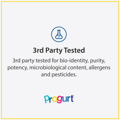 PROGURT Shelf-stable travel-ready probiotic sachets compact for on-the-go use.