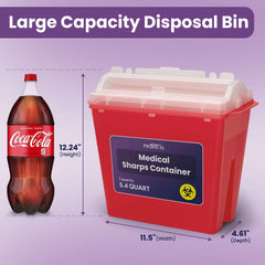 ProHeal large sharps container with clear lid shows remaining capacity.