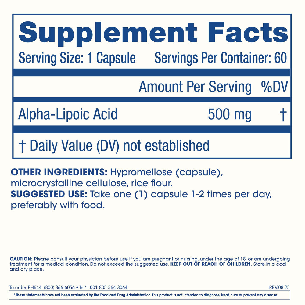 ProHealth Alpha Lipoic Acid 500mg tablets highlighting purity and potency
