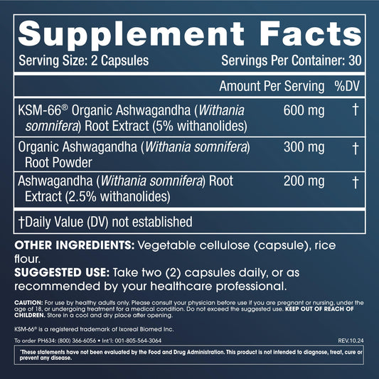 ProHealth Ashwagandha root powder close-up highlighting natural texture