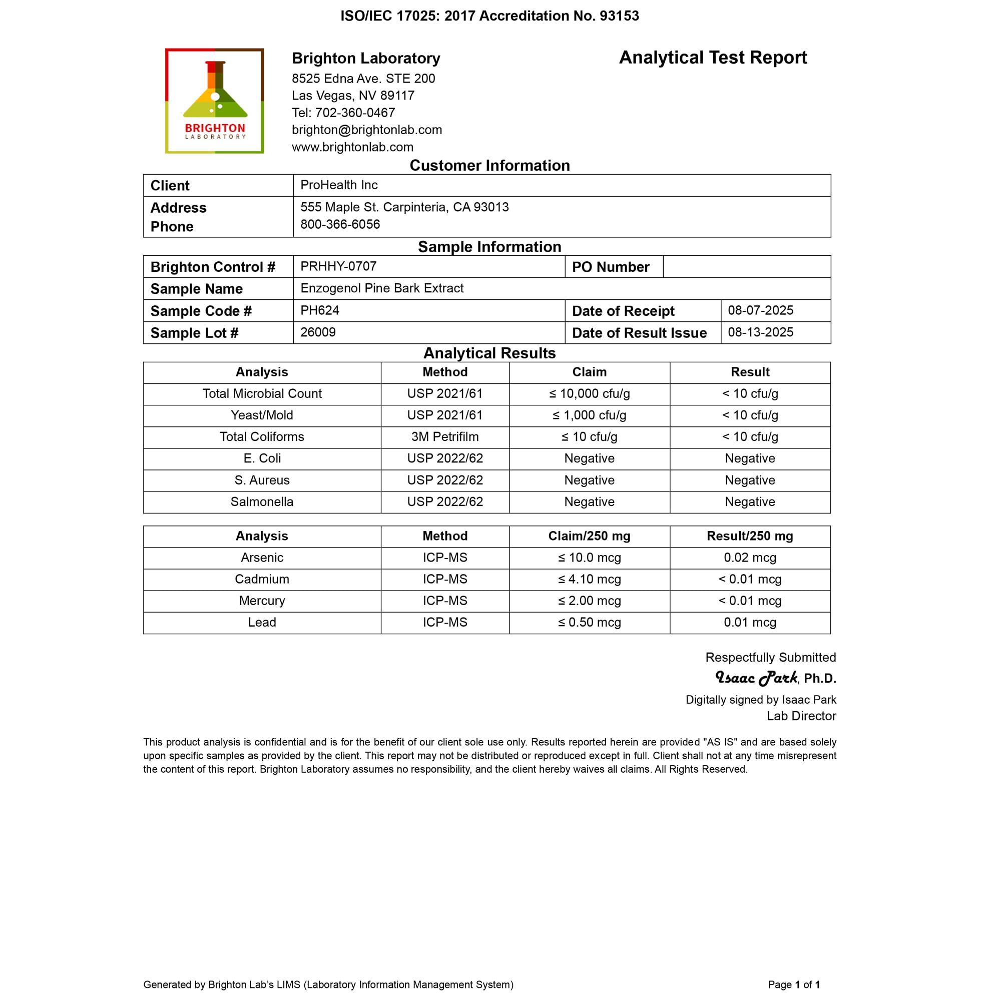 ProHealth Enzogenol packaging indicates GMP manufacturing and reliability