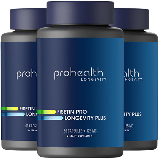 ProHealth Fisetin bottle front with branding for daily wellness.