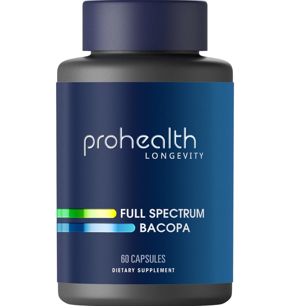 ProHealth full-spectrum bacopa 1000mg bottle, promoting calm focus and daily resilience.