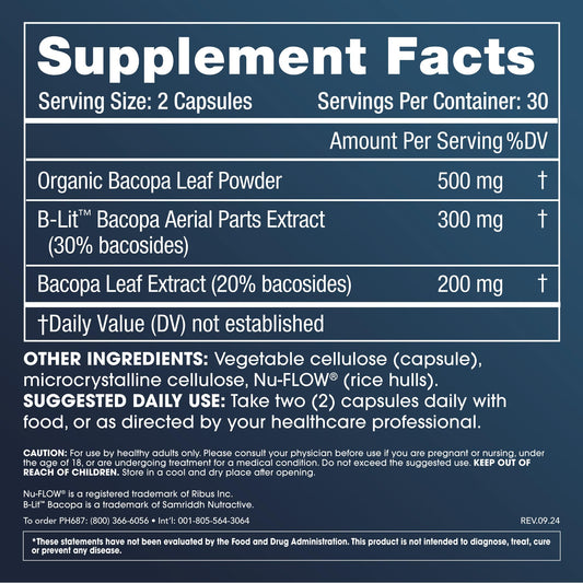 Capsules close-up of ProHealth bacopa 1000mg, supporting memory and stress balance.