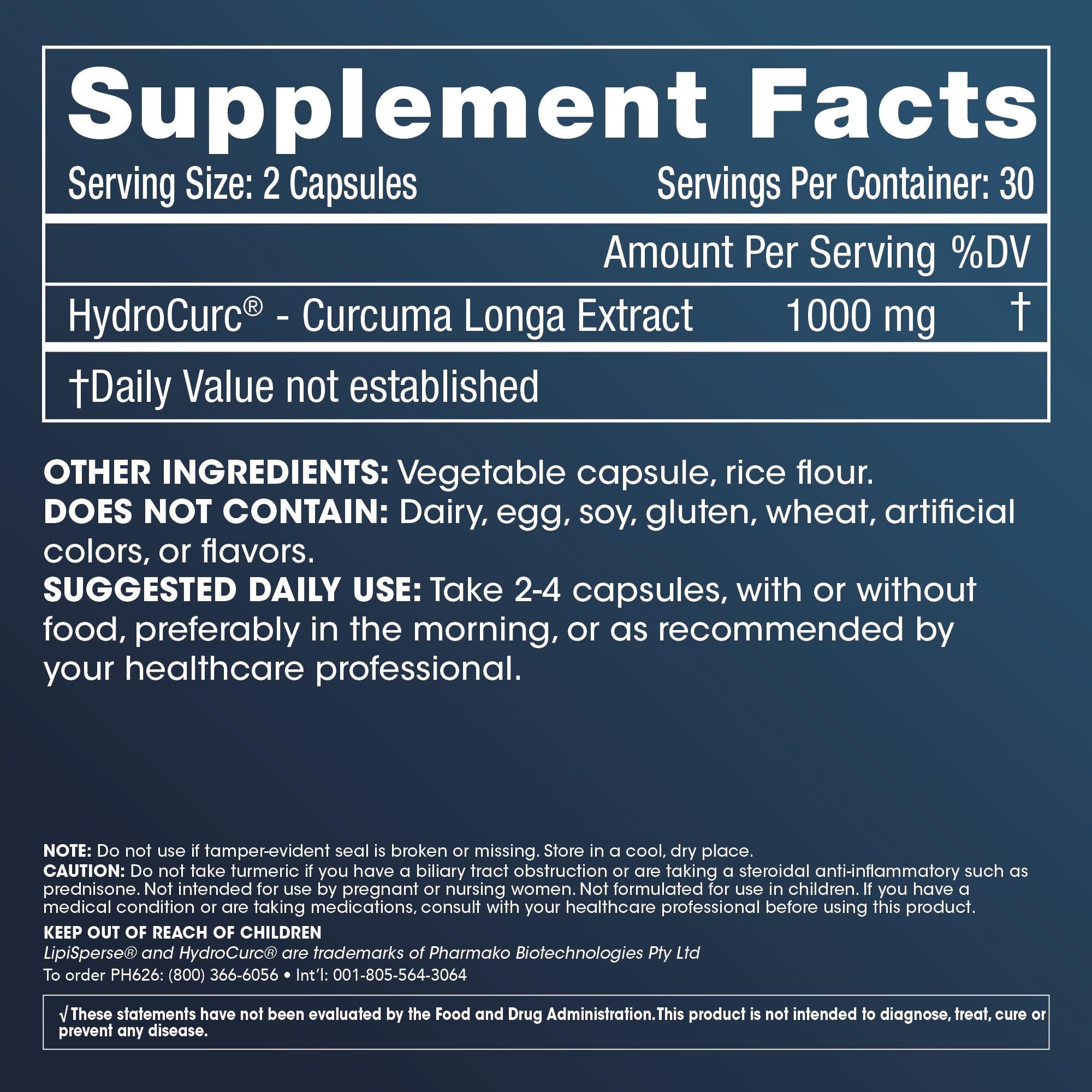 ProHealth HydroCurc bottle label close-up showing purity and testing.