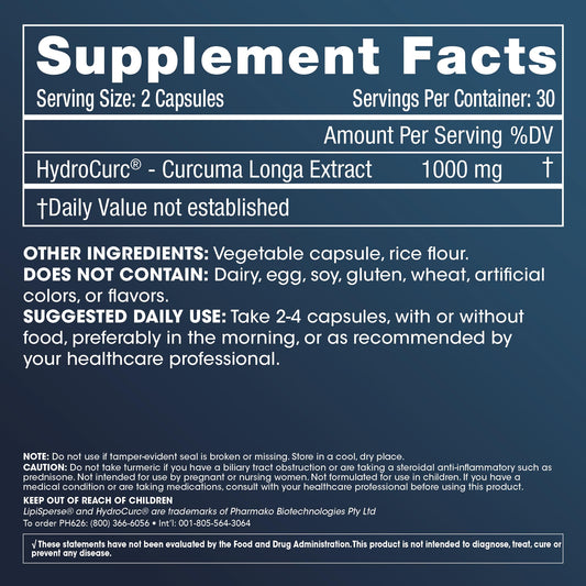 ProHealth HydroCurc bottle label close-up showing purity and testing.