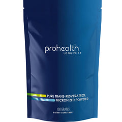 ProHealth Longevity Trans-Resveratrol powder with 1000 mg scoop for better absorption.
