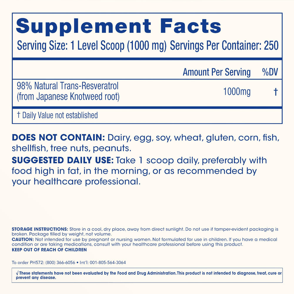 Tabletop shot of ProHealth Longevity Trans-Resveratrol powder for wellness routines.