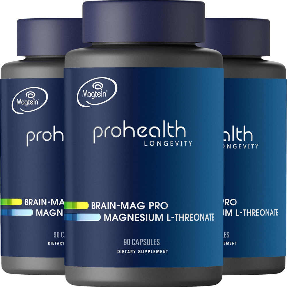 ProHealth Magtein bottle front with capsules for daily focus support.