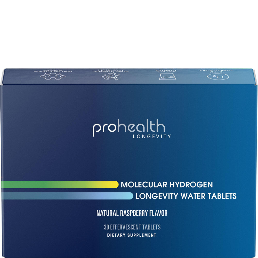 ProHealth Hydrogen Longevity raspberry tablets bottle, refreshing flavor and convenient hydration