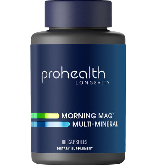 ProHealth Morning Mag bottle front view highlighting mineral blend for daily support.