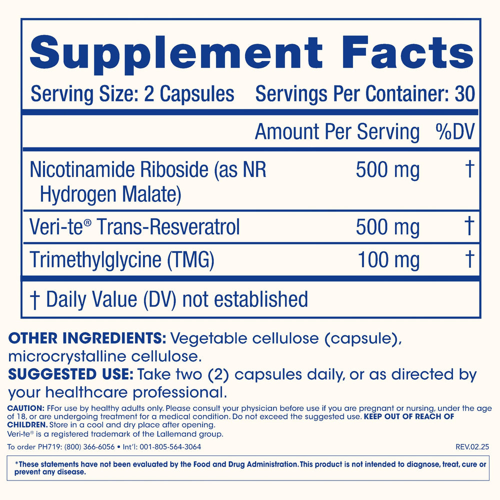 ProHealth Nicotinamide Riboside Pro Complete ingredients chart close-up