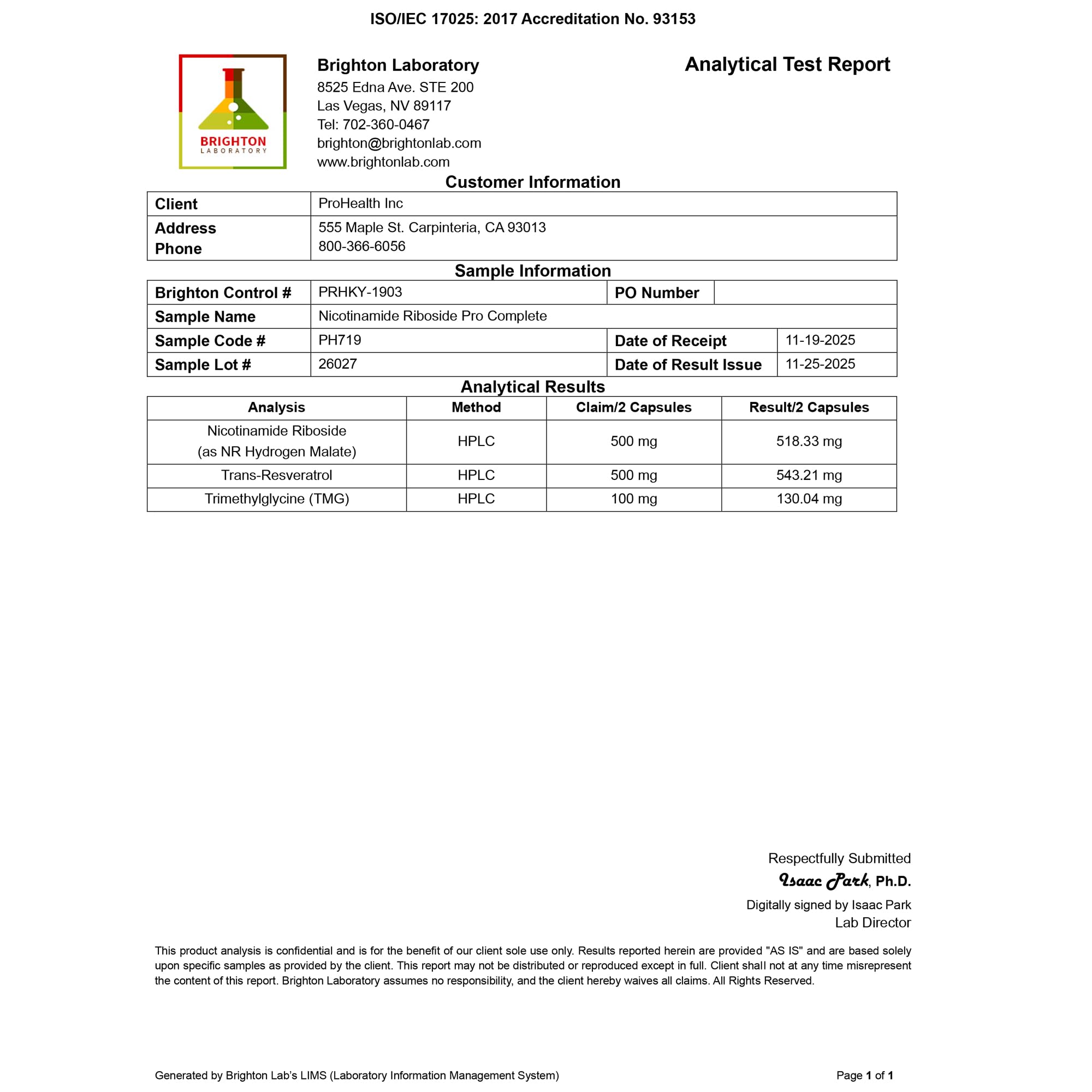 ProHealth Nicotinamide Riboside Pro Complete bottle pouring showing dosing