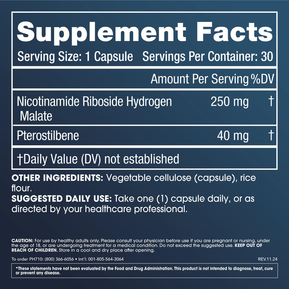 ProHealth Nicotinamide Riboside + Pterostilbene capsules ready for daily use to support energy balance.