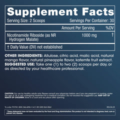 ProHealth NR Pro Powder tropical fruit powder being stirred into a smoothie for daily vitality.