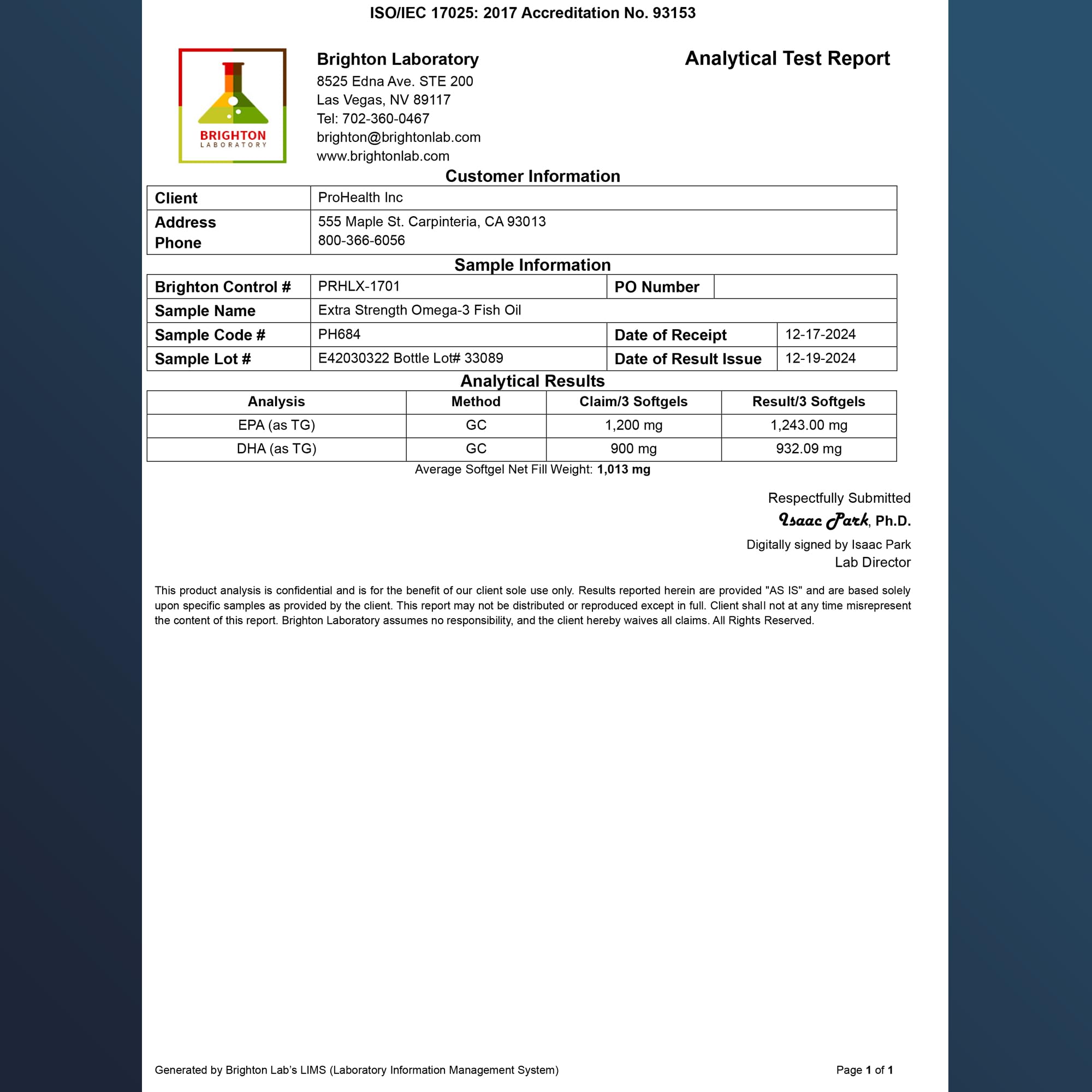 ProHealth Omega-3 label showing third-party testing and clean ingredients