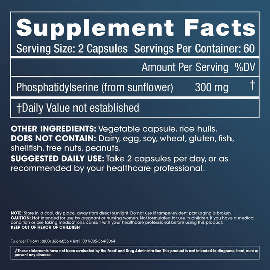 ProHealth phosphatidylserine capsules closeup shows easy-to-swallow design.
