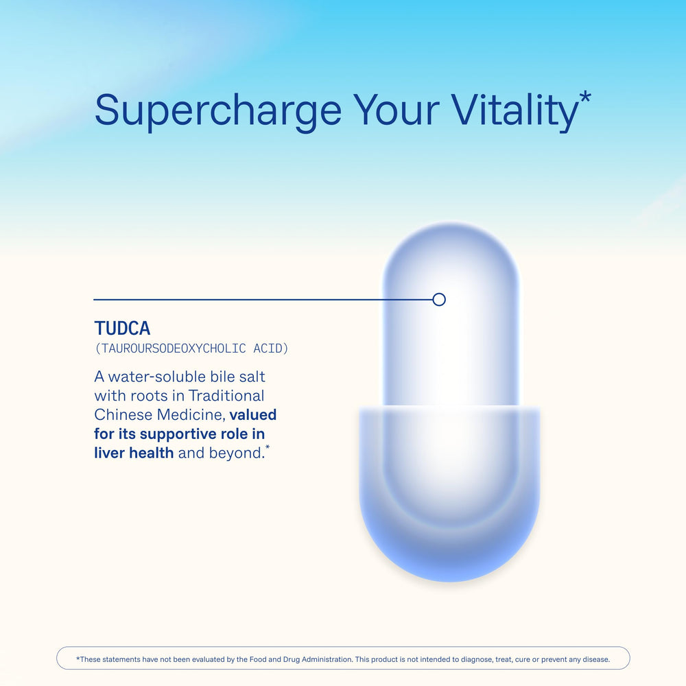 ProHealth Pure TUDCA capsules pouring to illustrate easy dosing.