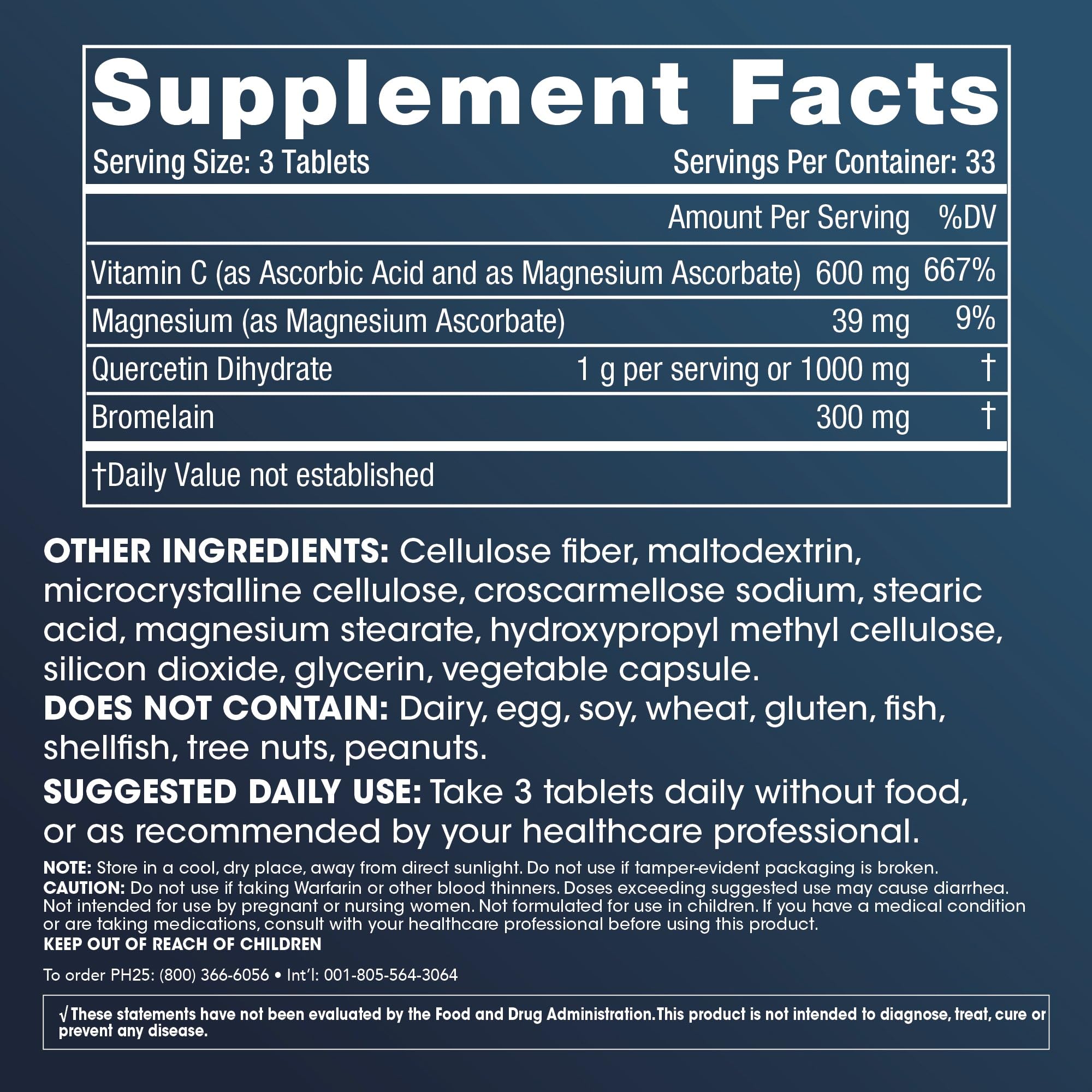 Label close-up highlighting antioxidant flavonoids in ProHealth Quercetin and Bromelain