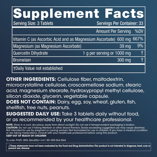 Label close-up highlighting antioxidant flavonoids in ProHealth Quercetin and Bromelain