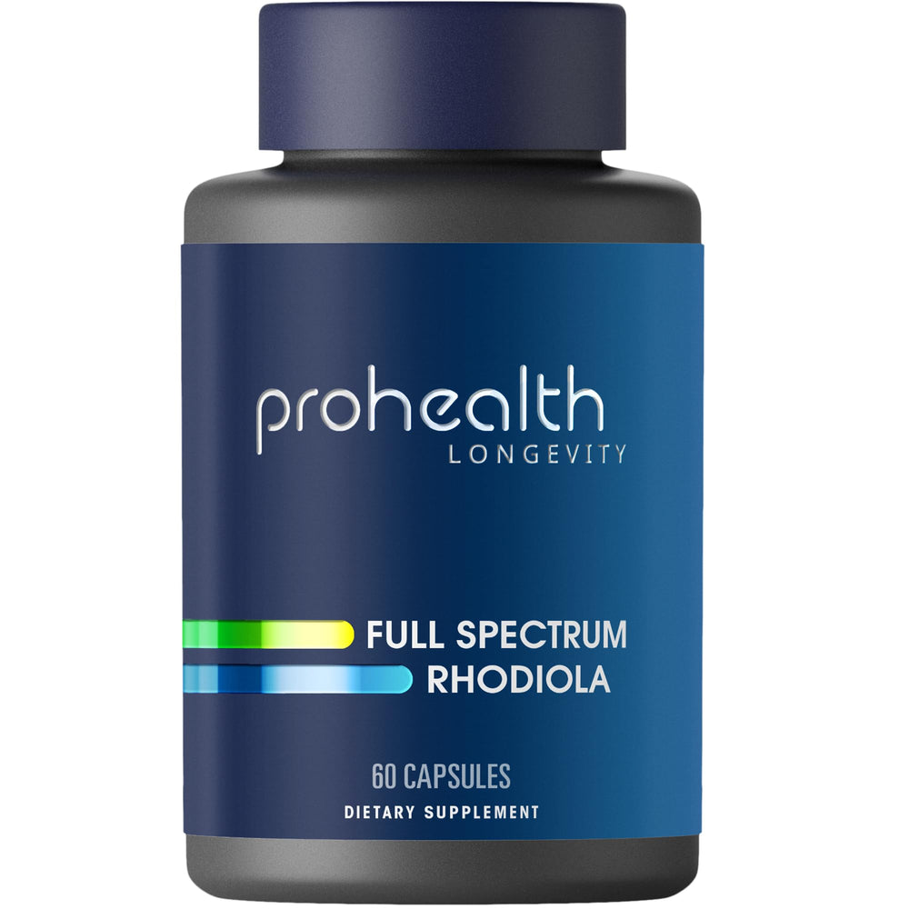 ProHealth Rhodiola full spectrum capsules bottle for daily stress support and focus.