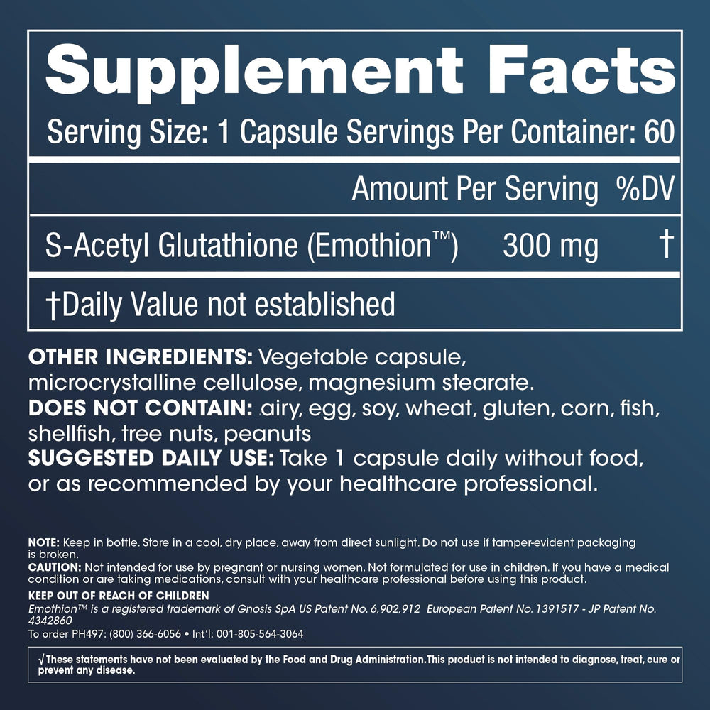 ProHealth S-Acetyl Glutathione Emothion capsules closeup emphasizing acid-resistant design