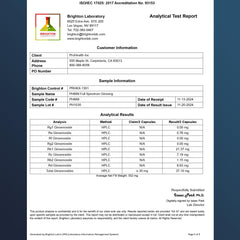 ProHealth third-party testing certificate illustrating purity and potency verification.